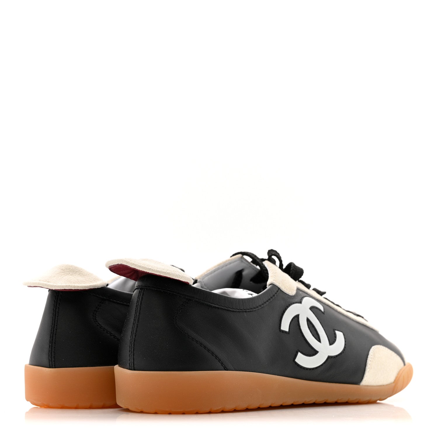 Chanel Calfskin Embossed Suede Womens CC Sneakers 36 Black White 5 of 9