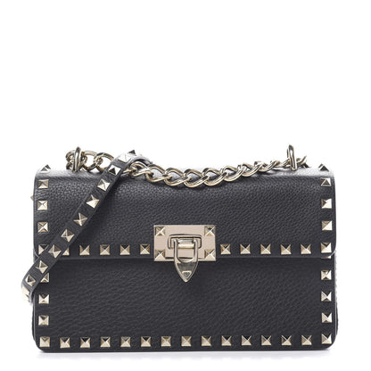 Valentino Garavani Grained Calfskin Medium Rockstud Chain Bag Black 1 of 10
