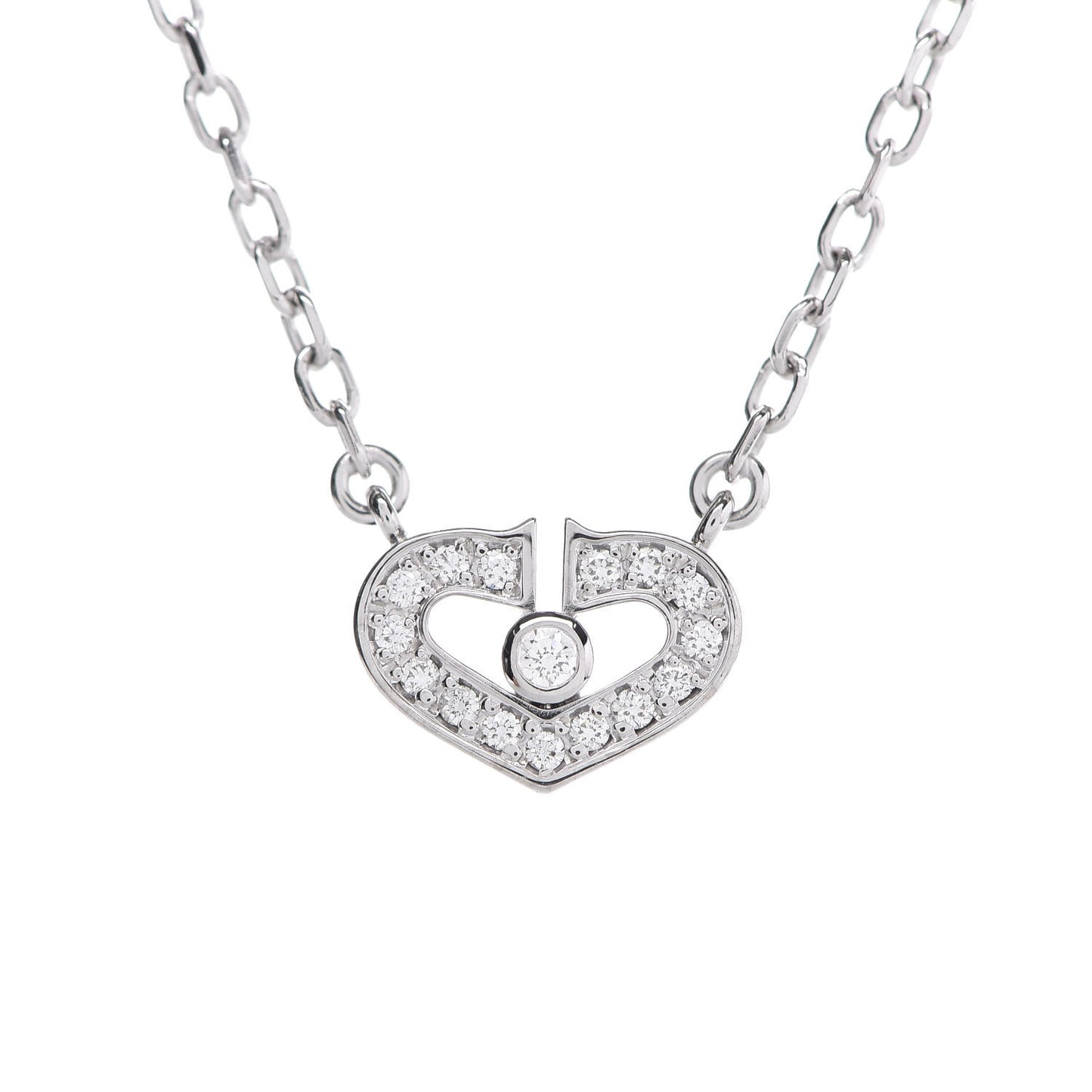 18K White Gold Diamond Extra Small C Hearts And Symbols Necklace