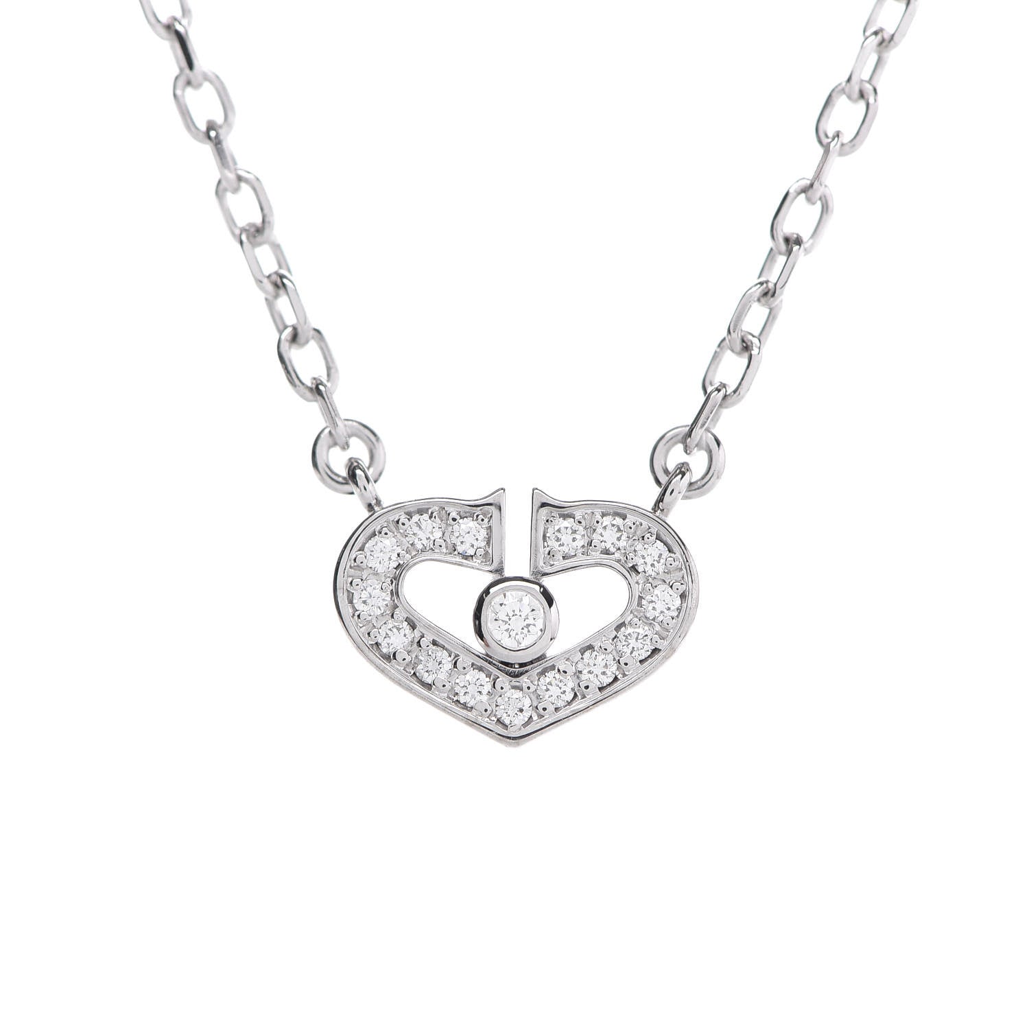 Cartier 18K White Gold Diamond Extra Small C Hearts And Symbols Necklace 6 of 6