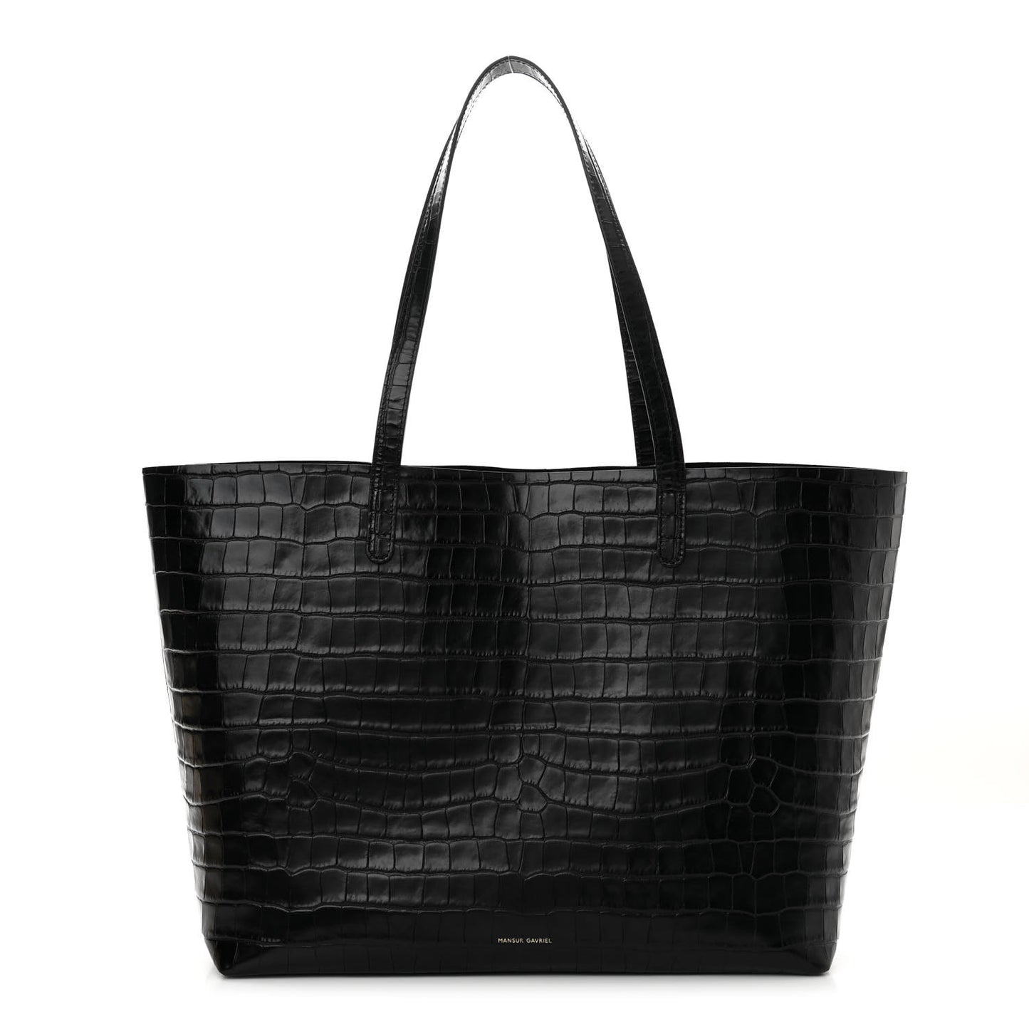 Calfskin Crocodile Embossed Large Shopping Tote Black