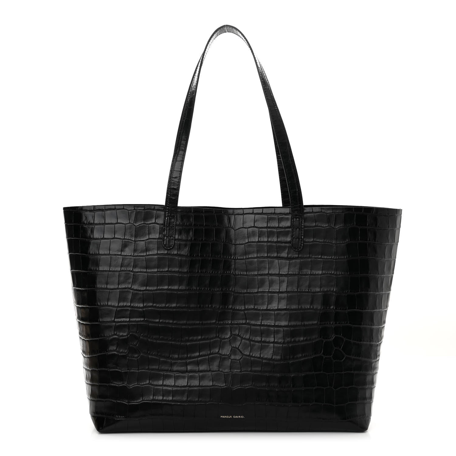 Mansur Gavriel Calfskin Crocodile Embossed Large Shopping Tote Black 1 of 12