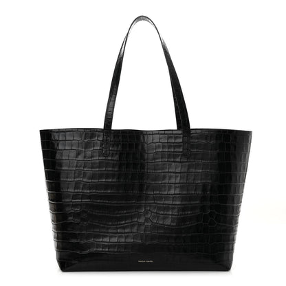 Mansur Gavriel Calfskin Crocodile Embossed Large Shopping Tote Black 1 of 12