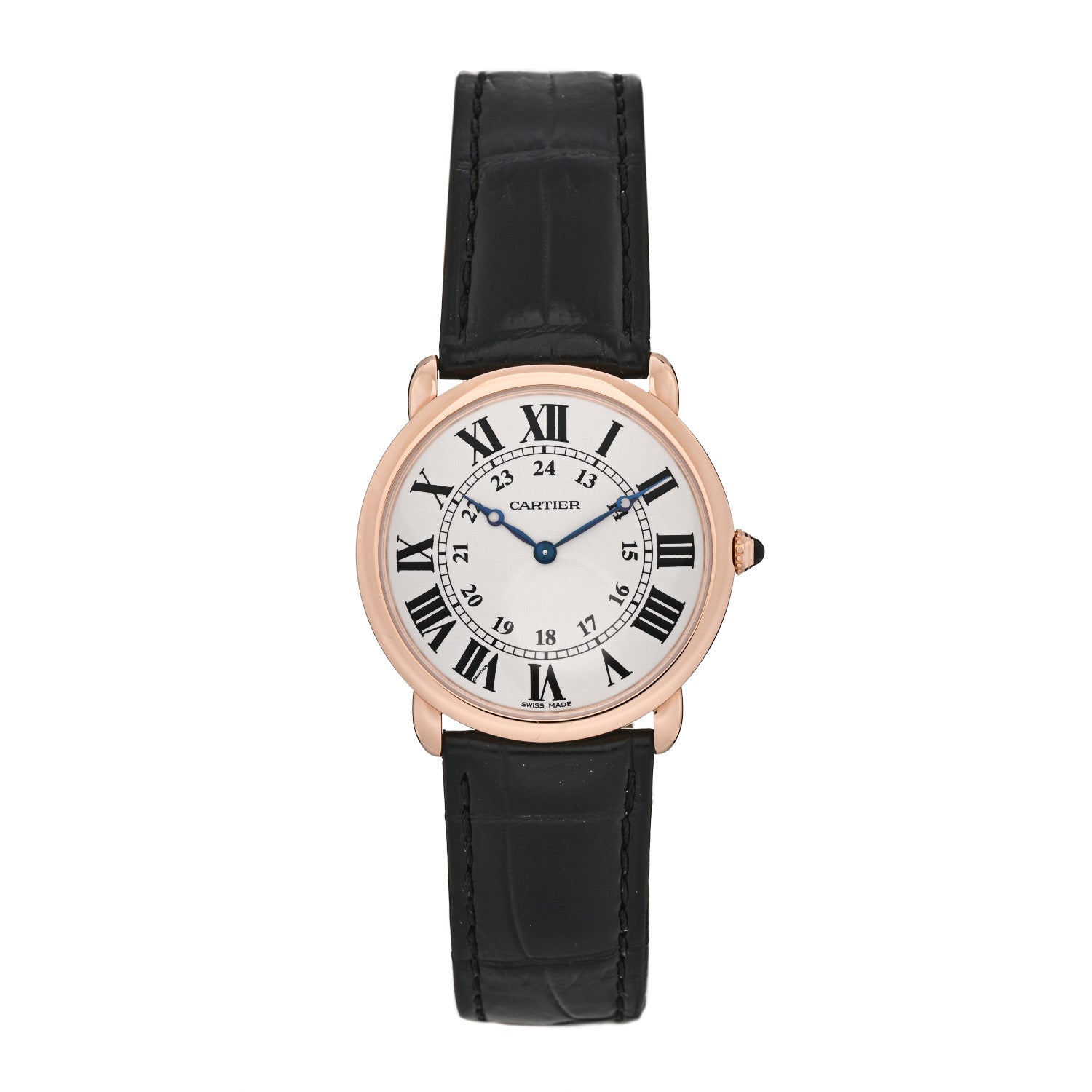 Cartier 18K Pink Gold Alligator 36mm Ronde Louis Manual Winding Watch Black 1 of 5