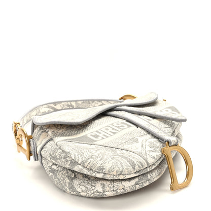 Christian Dior Canvas Embroidered Toile de Jouy Saddle Bag Gray 4 of 9
