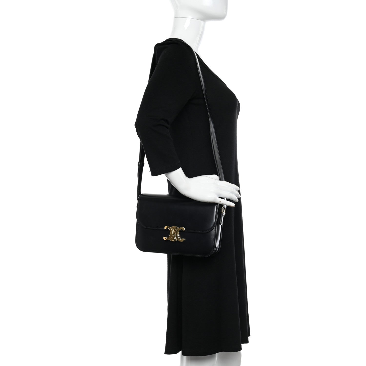 Celine Shiny Calfskin Medium Triomphe Black 2 of 10