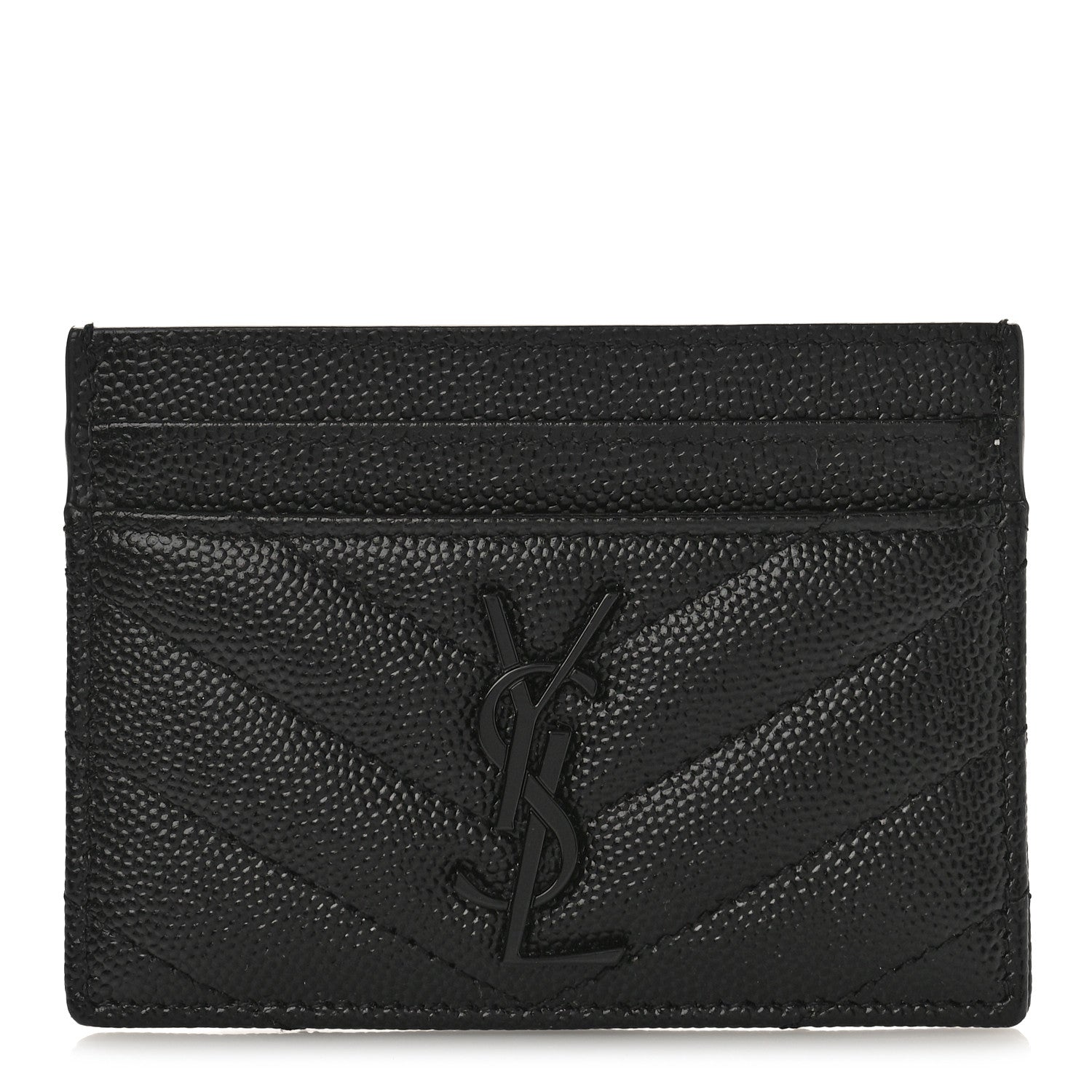 Saint Laurent Grain De Poudre Matelasse Chevron Monochrome Monogram Credit Card Case Black 1 of 9