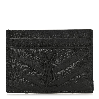 Saint Laurent Grain De Poudre Matelasse Chevron Monochrome Monogram Credit Card Case Black 1 of 9