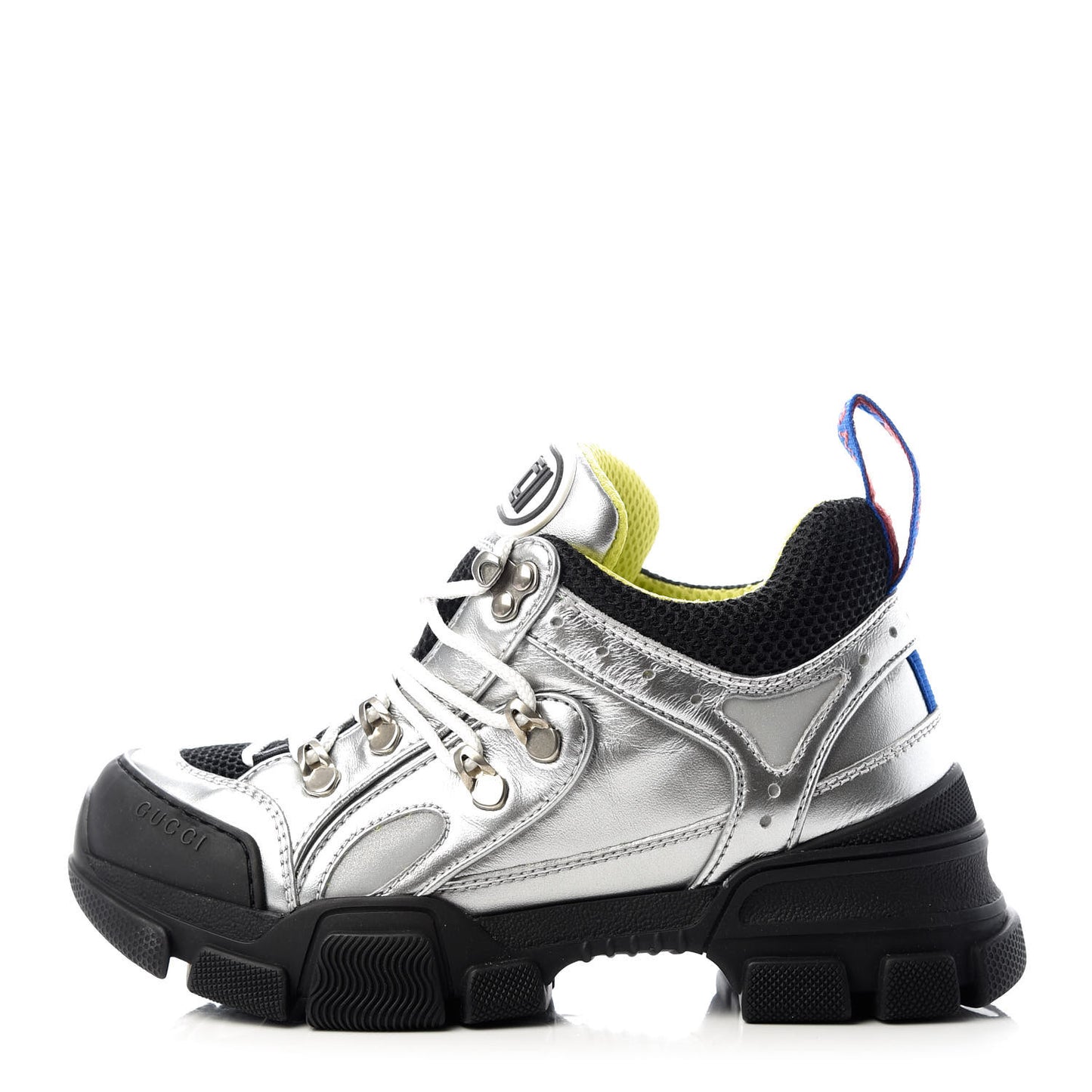 X SEGA Metallic Calfskin Mesh Womens Flashtrek Sneakers 35 Silver Black