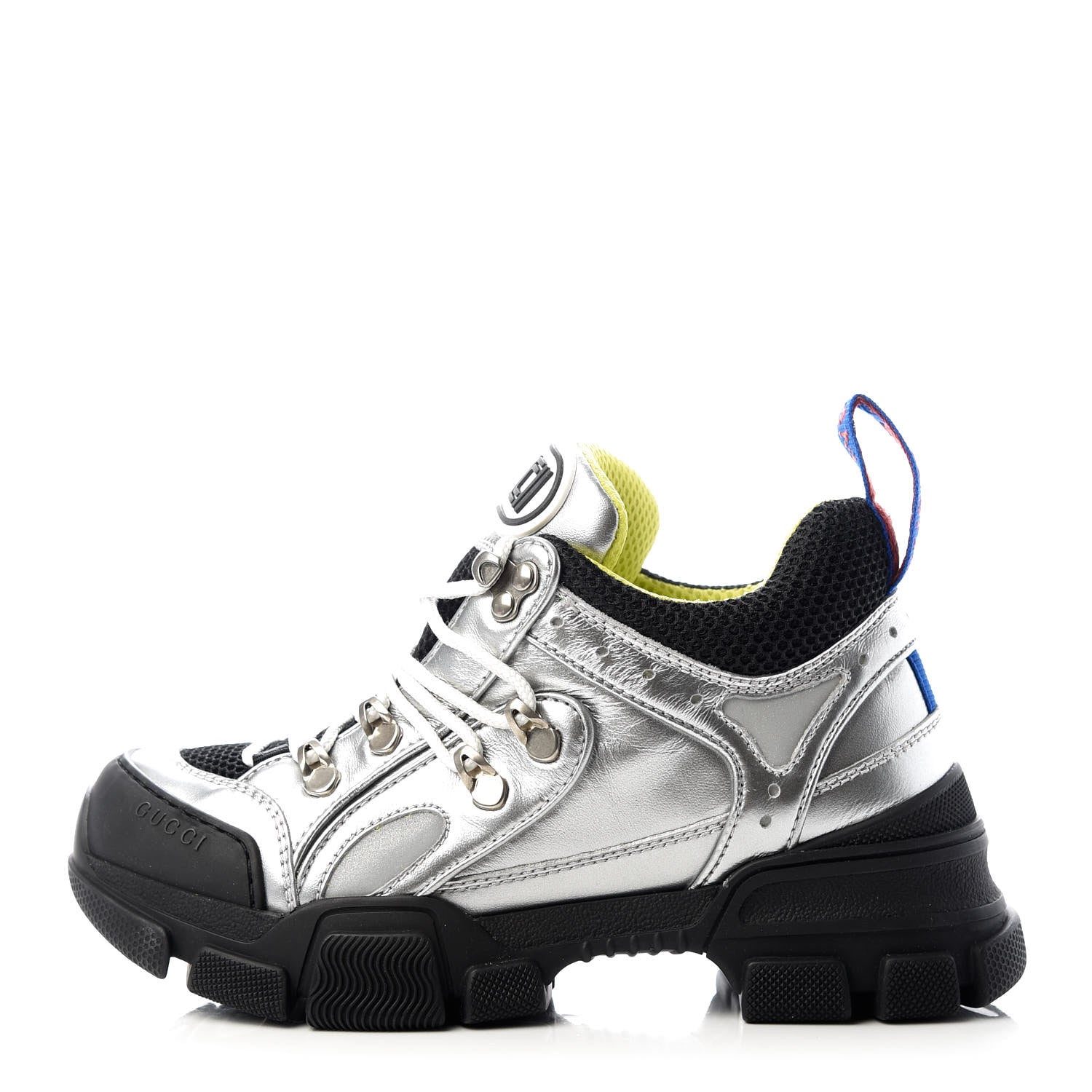Gucci X SEGA Metallic Calfskin Mesh Womens Flashtrek Sneakers 35 Silver Black 1 of 10