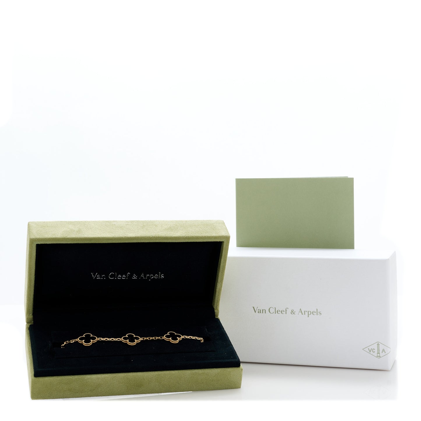 18K Yellow Gold Black Onyx 5 Motifs Vintage Alhambra Bracelet