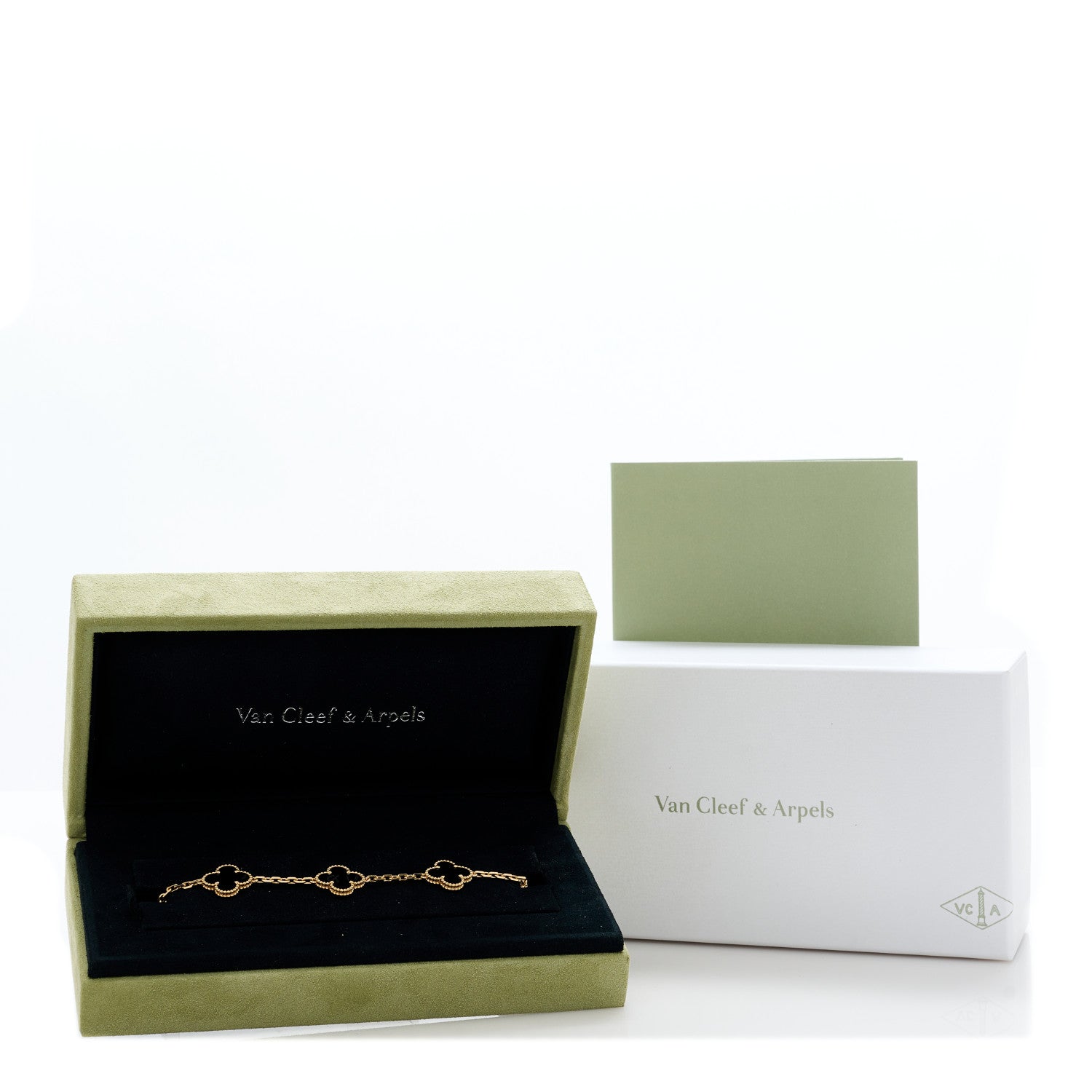 Van Cleef & Arpels 18K Yellow Gold Black Onyx 5 Motifs Vintage Alhambra Bracelet 4 of 4