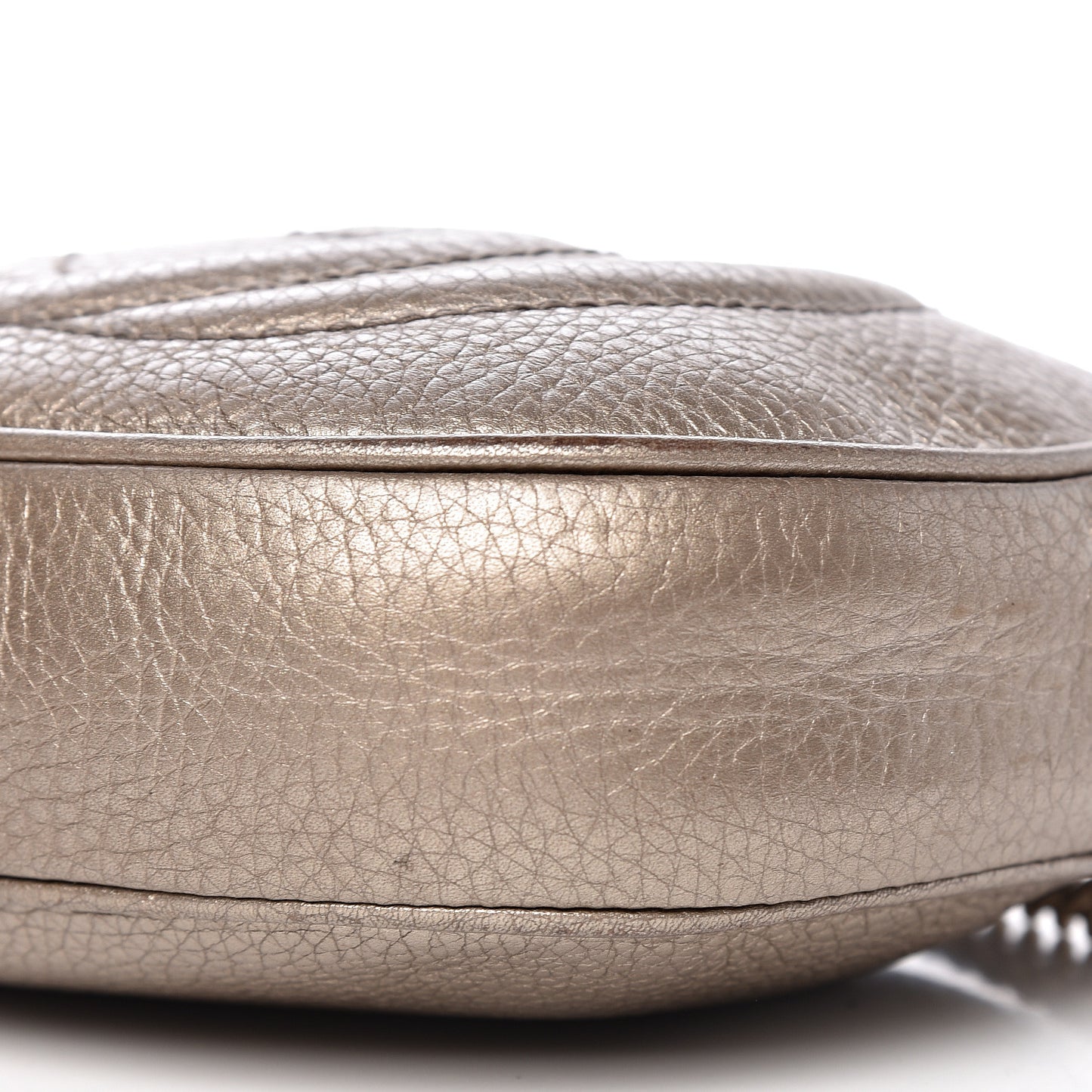 Metallic Pebbled Calfskin Mini Soho Chain Bag Golden Beige