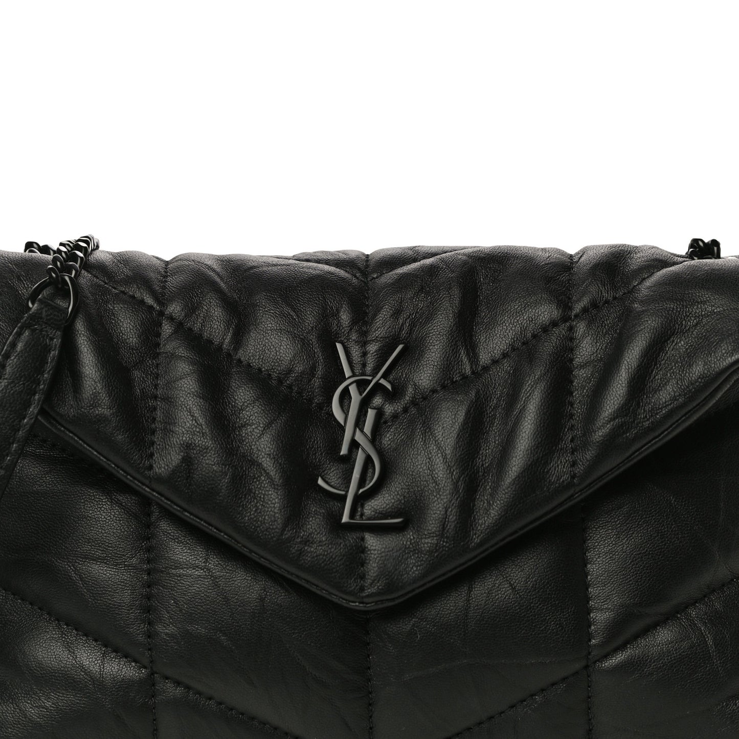 Calfskin Quilted Toy Loulou Puffer Monogram Monochrome Chain Satchel Black