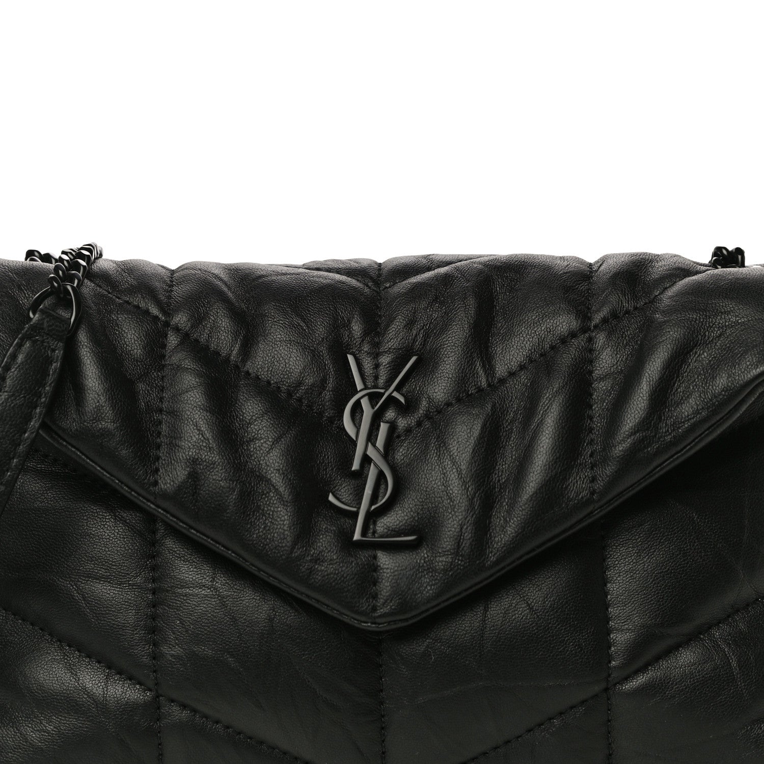 Saint Laurent Calfskin Quilted Toy Loulou Puffer Monogram Monochrome Chain Satchel Black 8 of 11
