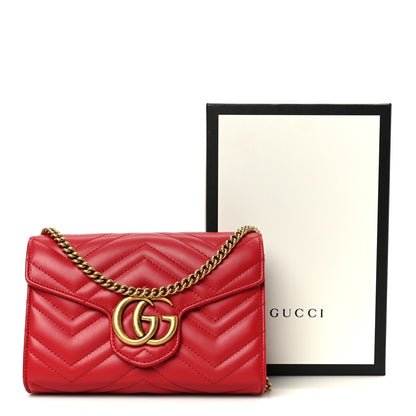Gucci Calfskin Matelasse GG Marmont Chain Wallet Cuir Hibiscus Red 11 of 11
