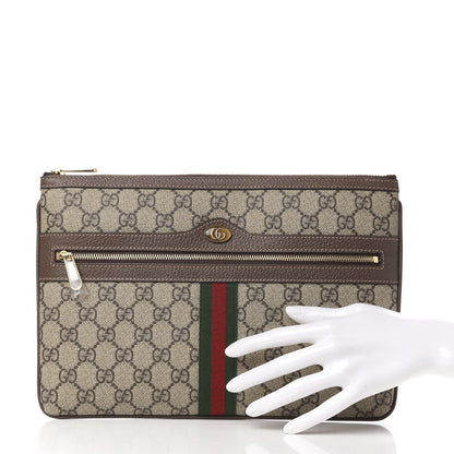 Gucci GG Supreme Monogram Large Ophidia Pouch Clutch Brown 2 of 8