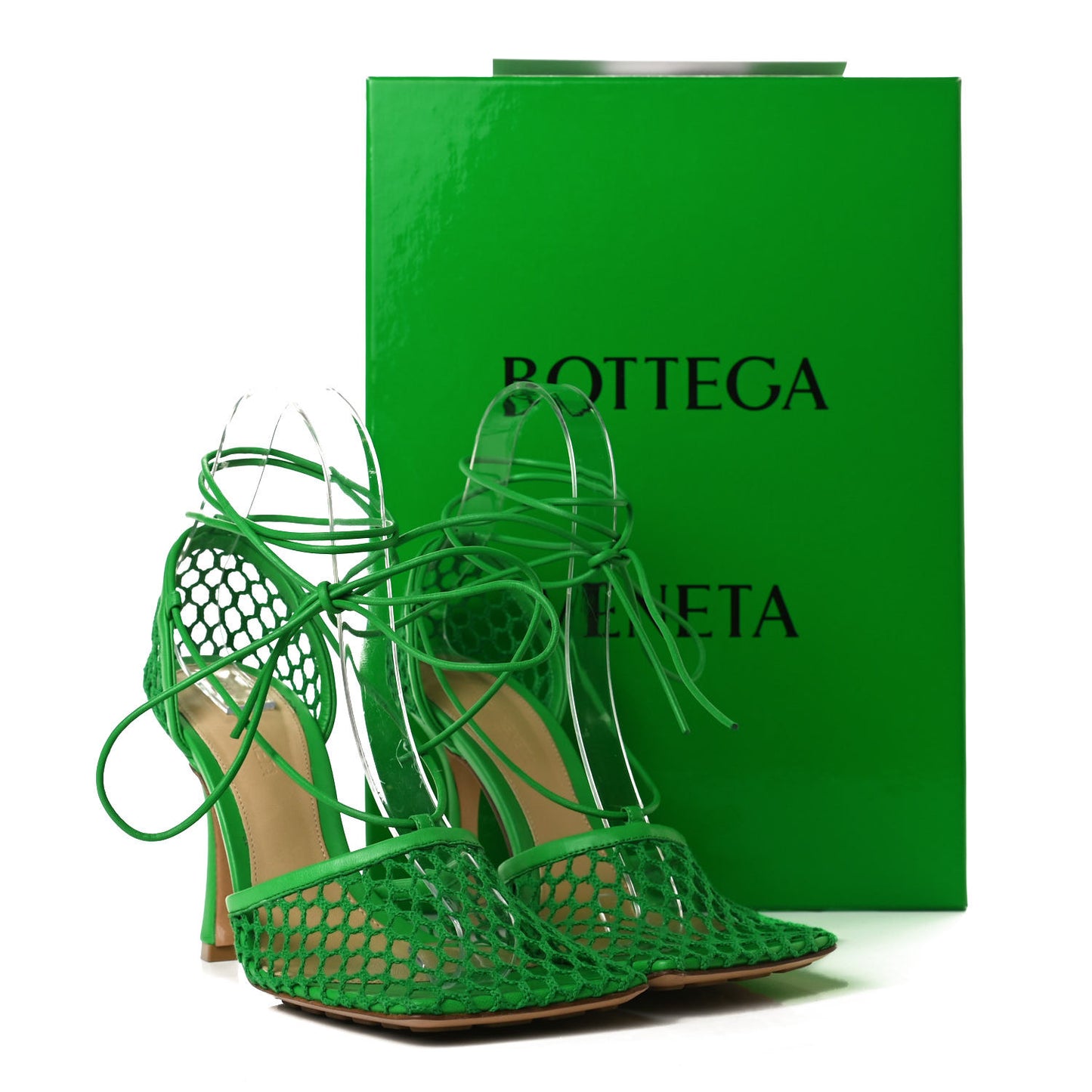 Mesh Nappa Stretch Ankle Tie 90mm Sandals 37.5 Grass