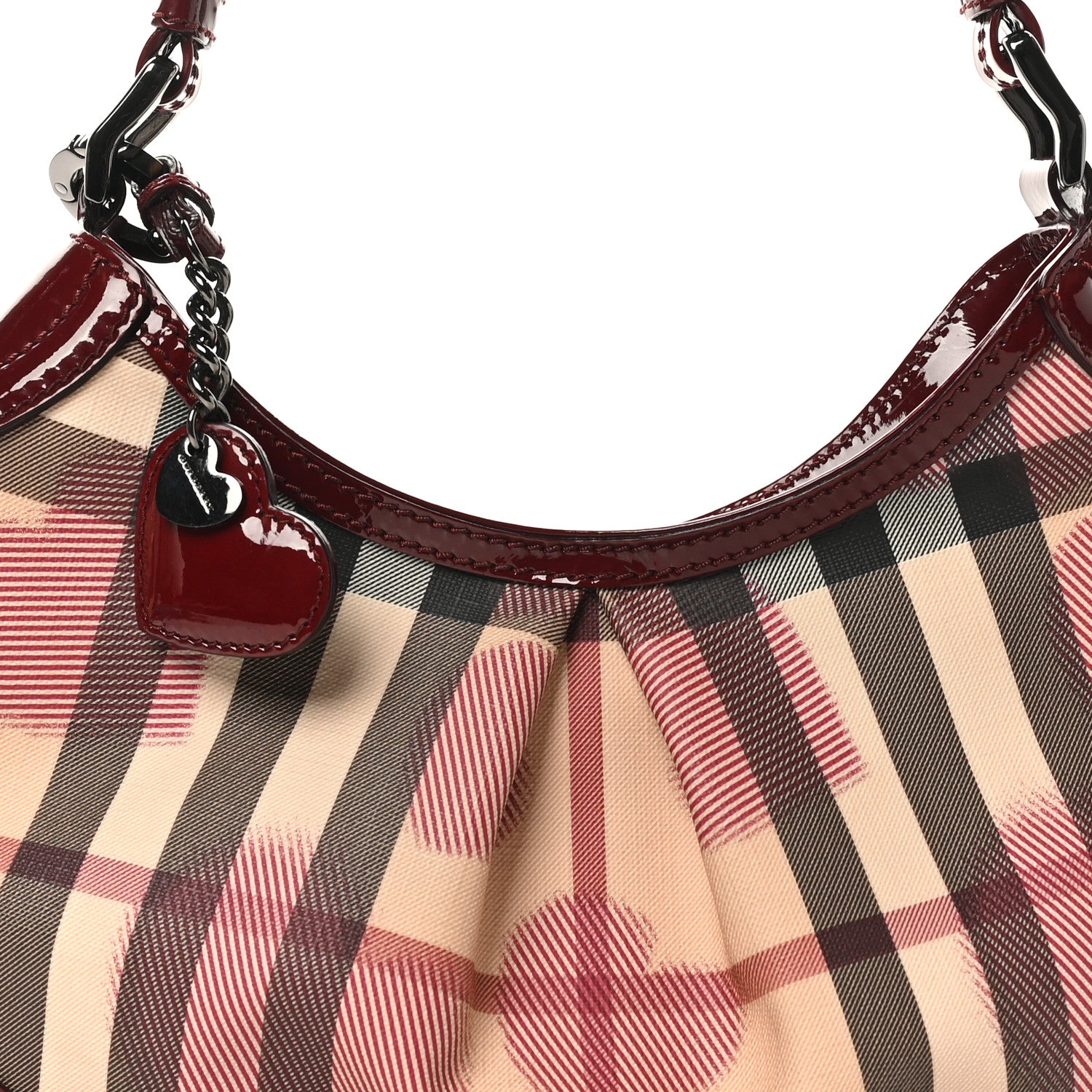 Burberry Patent Nova Check Heart Hobo Berry Red 7 of 9