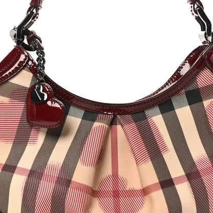 Burberry Patent Nova Check Heart Hobo Berry Red 7 of 9