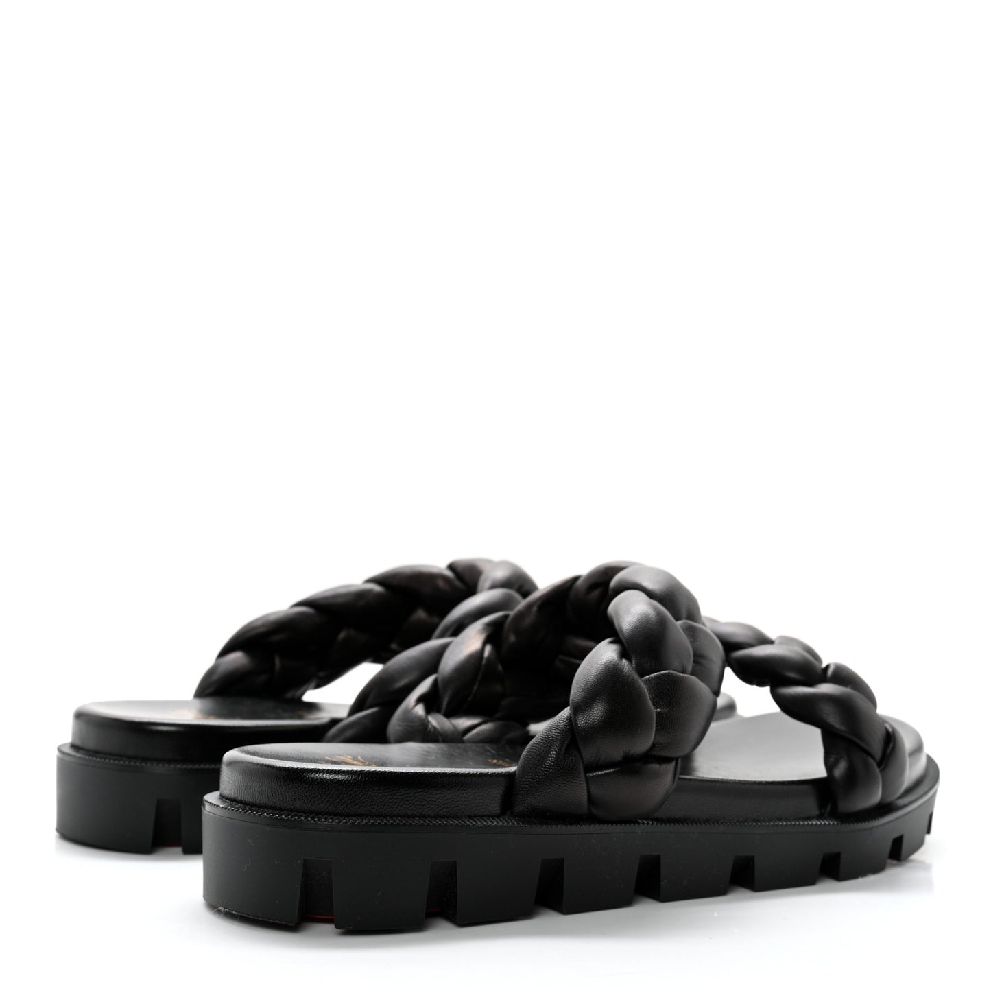 Calfskin Braided Just Brio Slide Sandals 39 Black