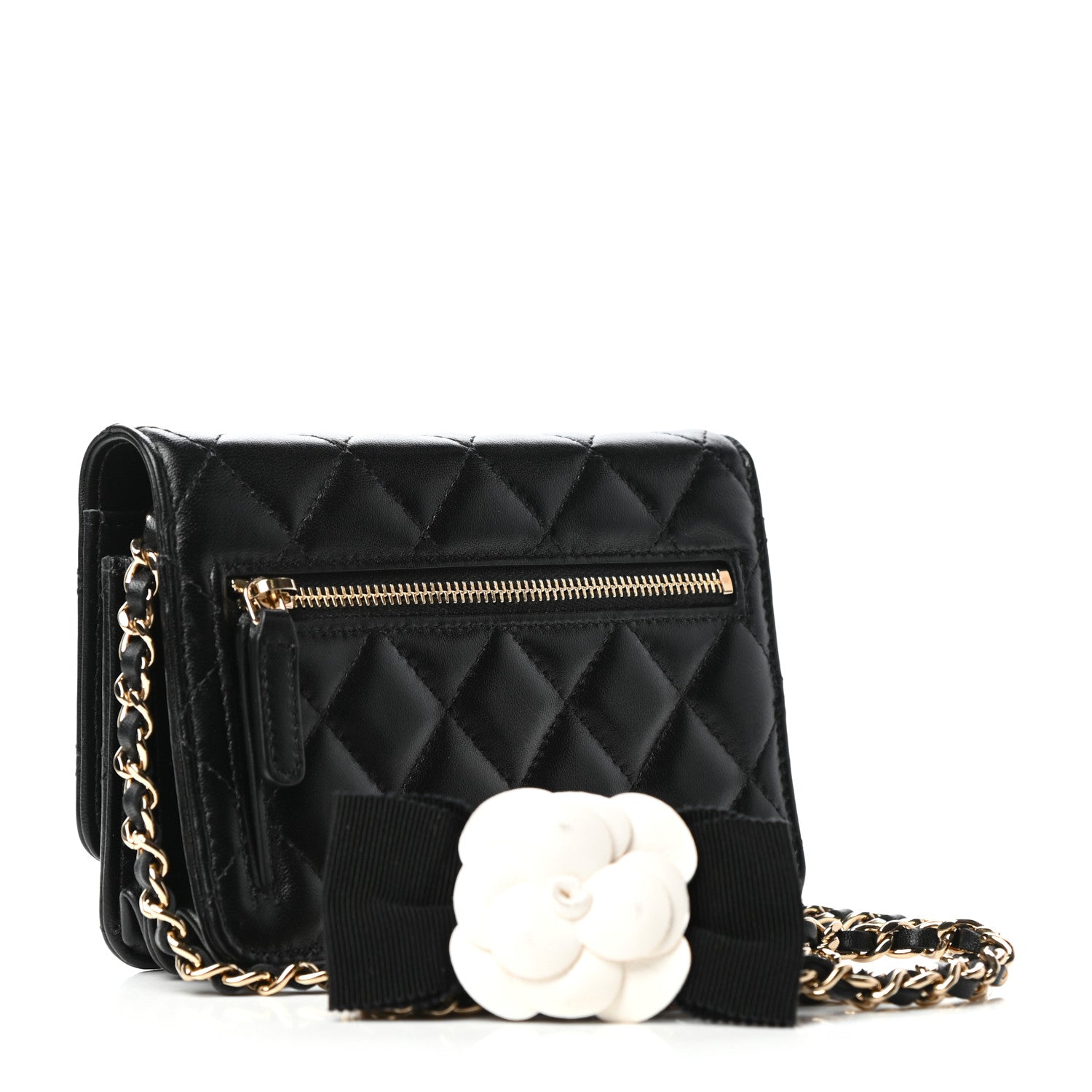 Chanel Lambskin Quilted Mini Camellia Bow Wallet On Chain WOC Black 3 of 10