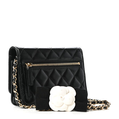 Chanel Lambskin Quilted Mini Camellia Bow Wallet On Chain WOC Black 3 of 10