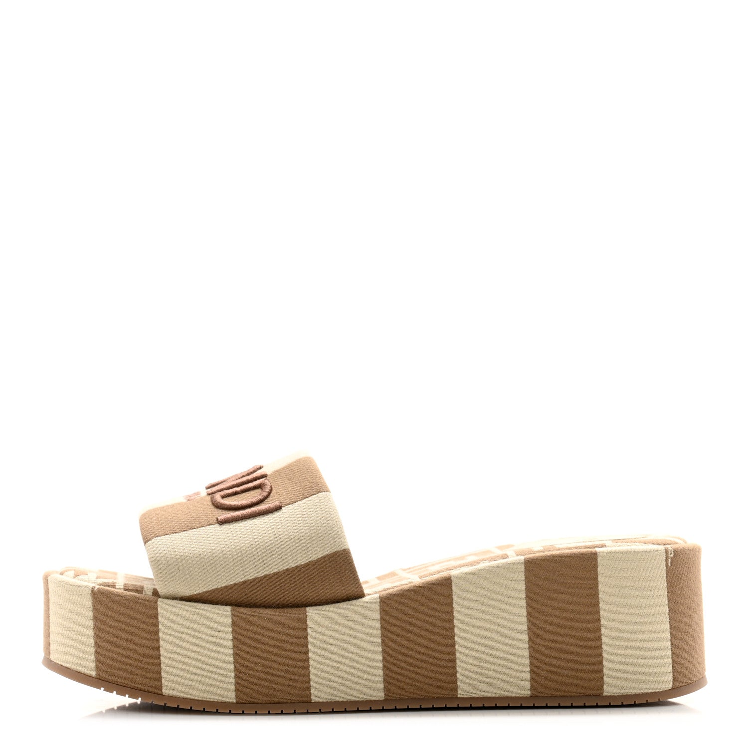 Fendi Jacquard Womens FF Sunshine Flatform Slide Sandals 40 Beige Sand 1 of 9