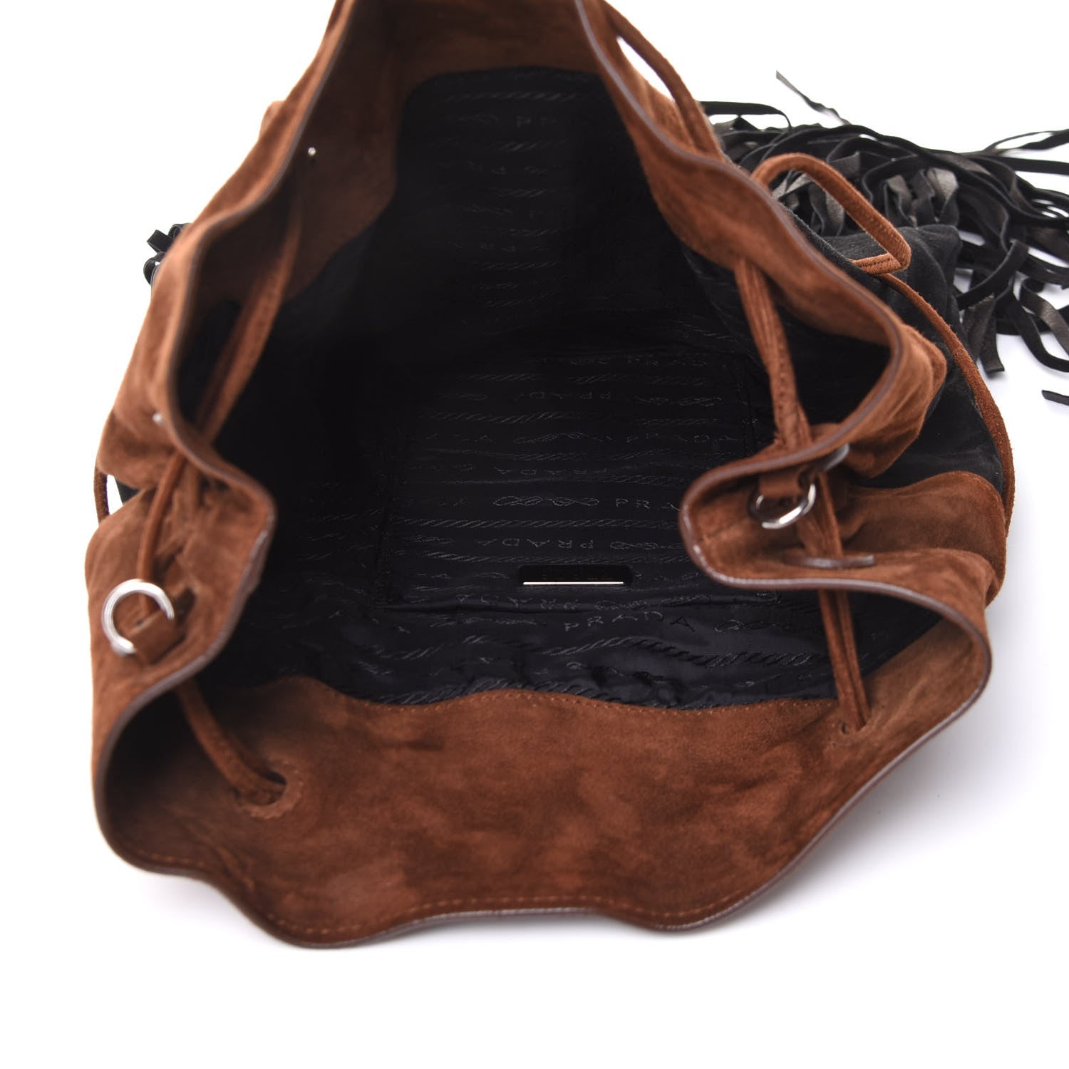 Prada Camoscio Fringe Shoulder Bag Black Cacao 5 of 9