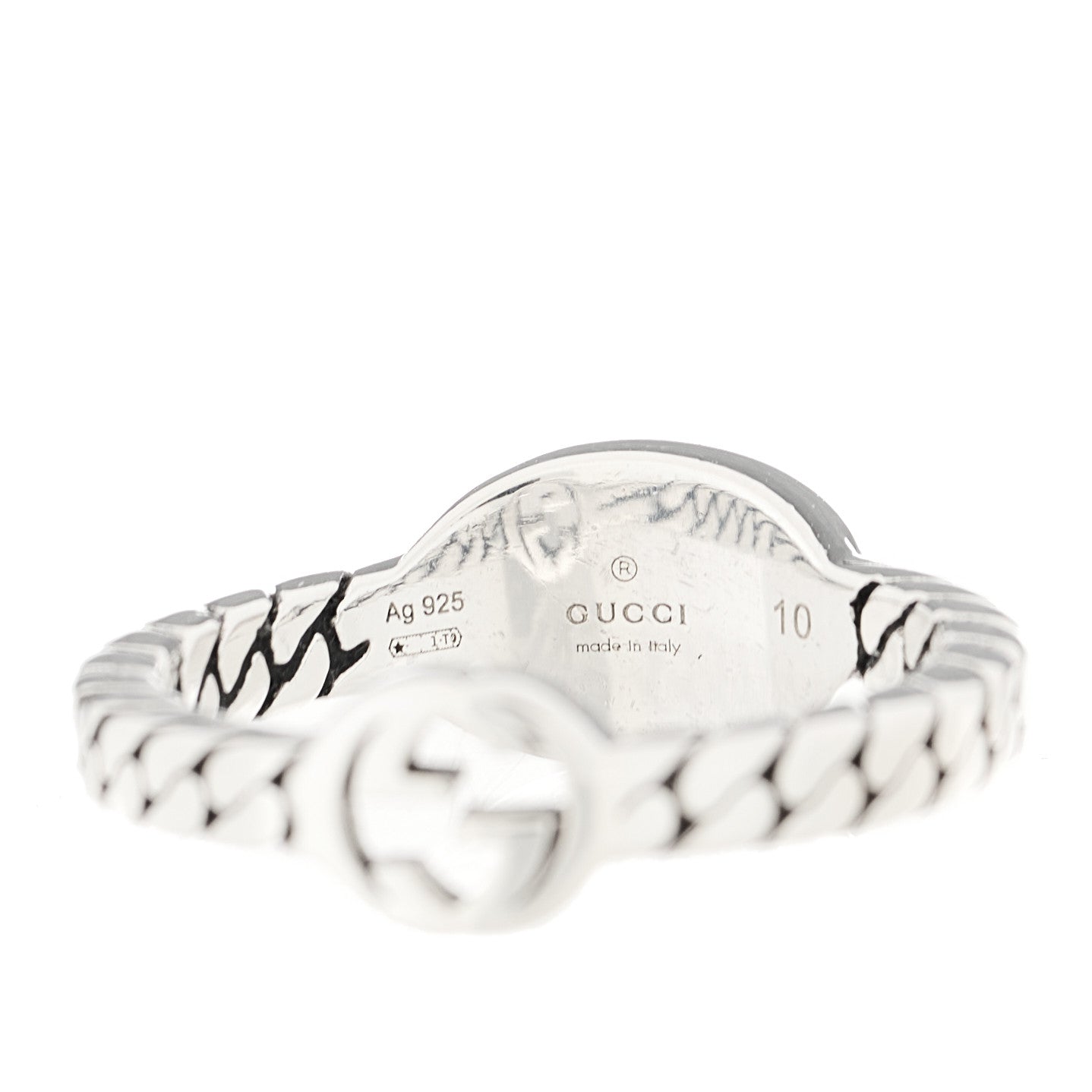 Sterling Silver Enamel Interlocking G Chain Ring 50 5.25 Black