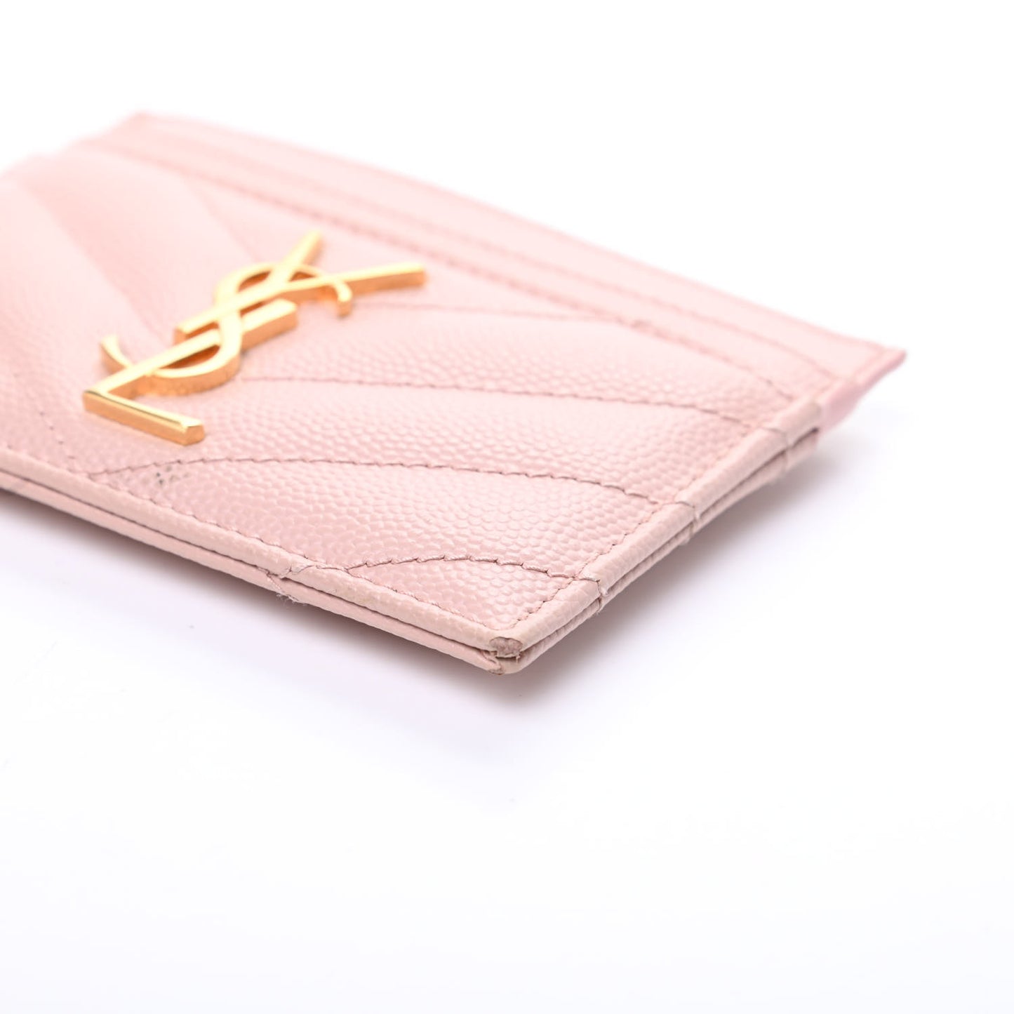 Grain De Poudre Matelasse Chevron Monogram Credit Card Case Pale Blush