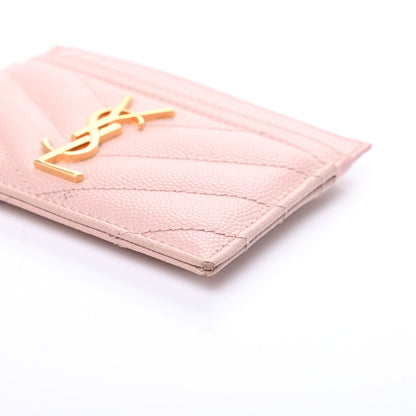 Saint Laurent Grain De Poudre Matelasse Chevron Monogram Credit Card Case Pale Blush 9 of 11