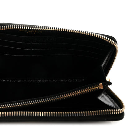 Saint Laurent Grain De Poudre Matelasse Chevron Monogram Zip Around Wallet Black 5 of 6