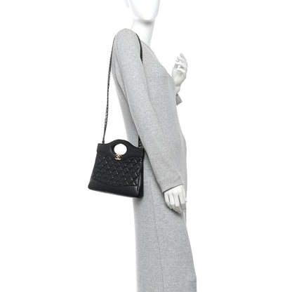Chanel Shiny Crumpled Calfskin Quilted Mini 31 Shopping Bag Black 2 of 10