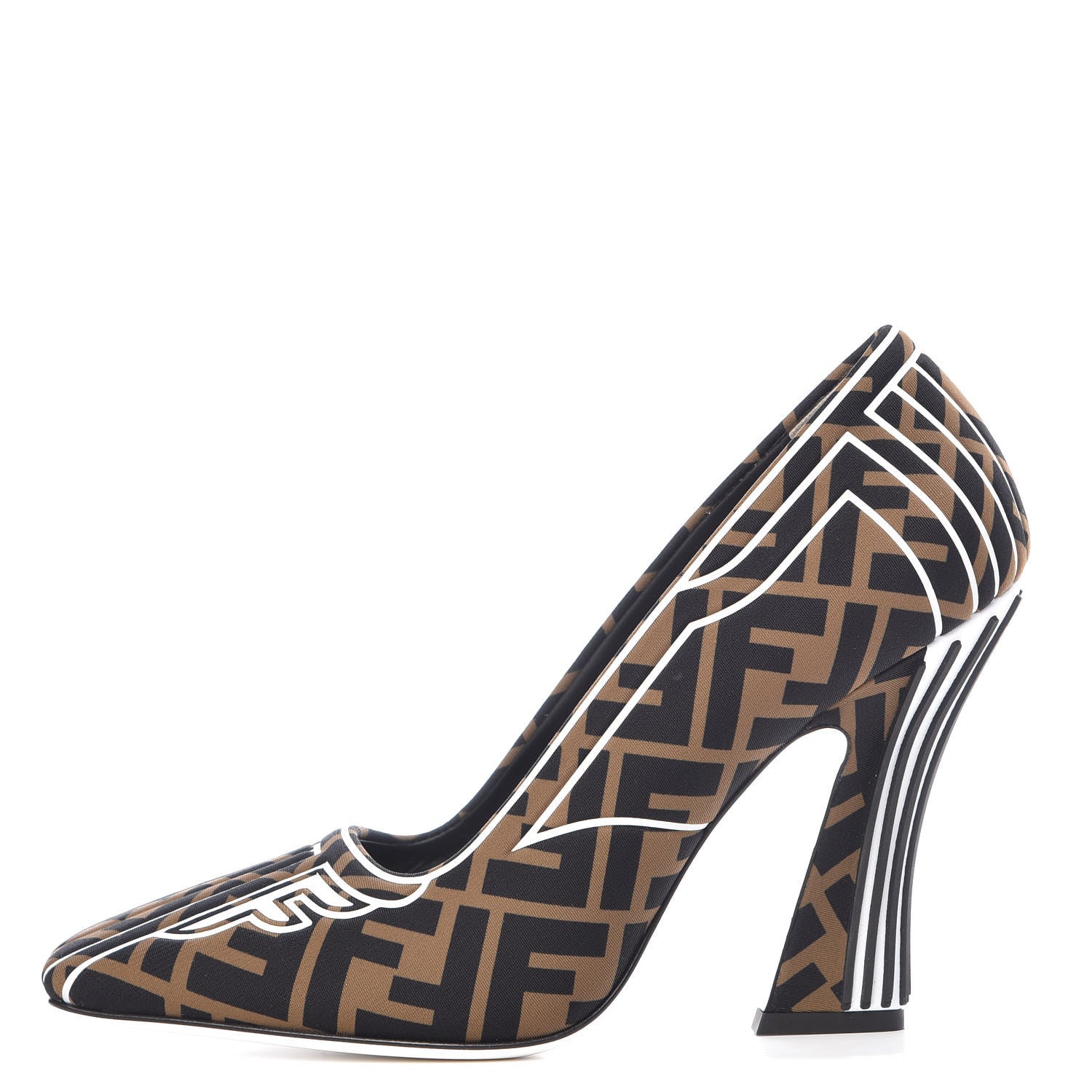 Fendi Lycra Film FFreedom Decollete Pumps 39.5 Tobacco Bianco 1 of 8