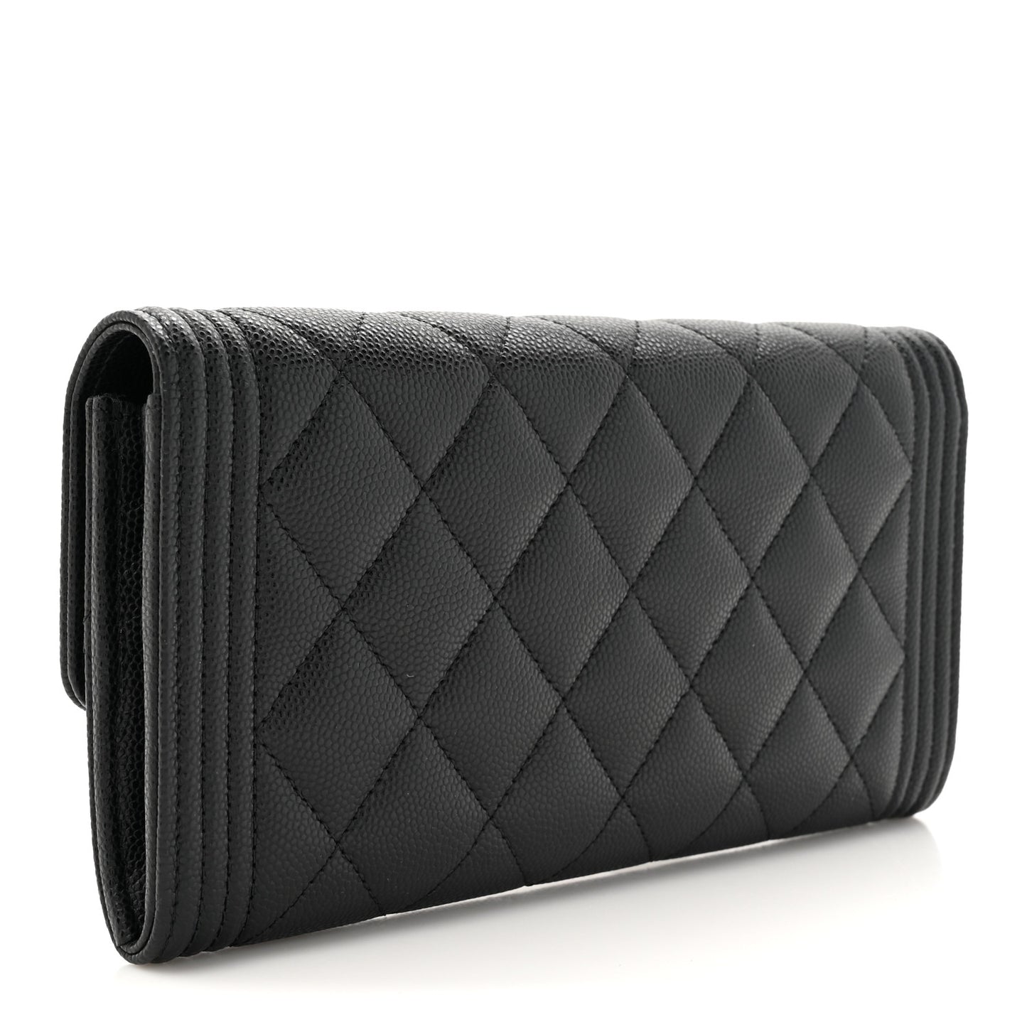 Caviar Quilted Long Boy Flap Wallet Black