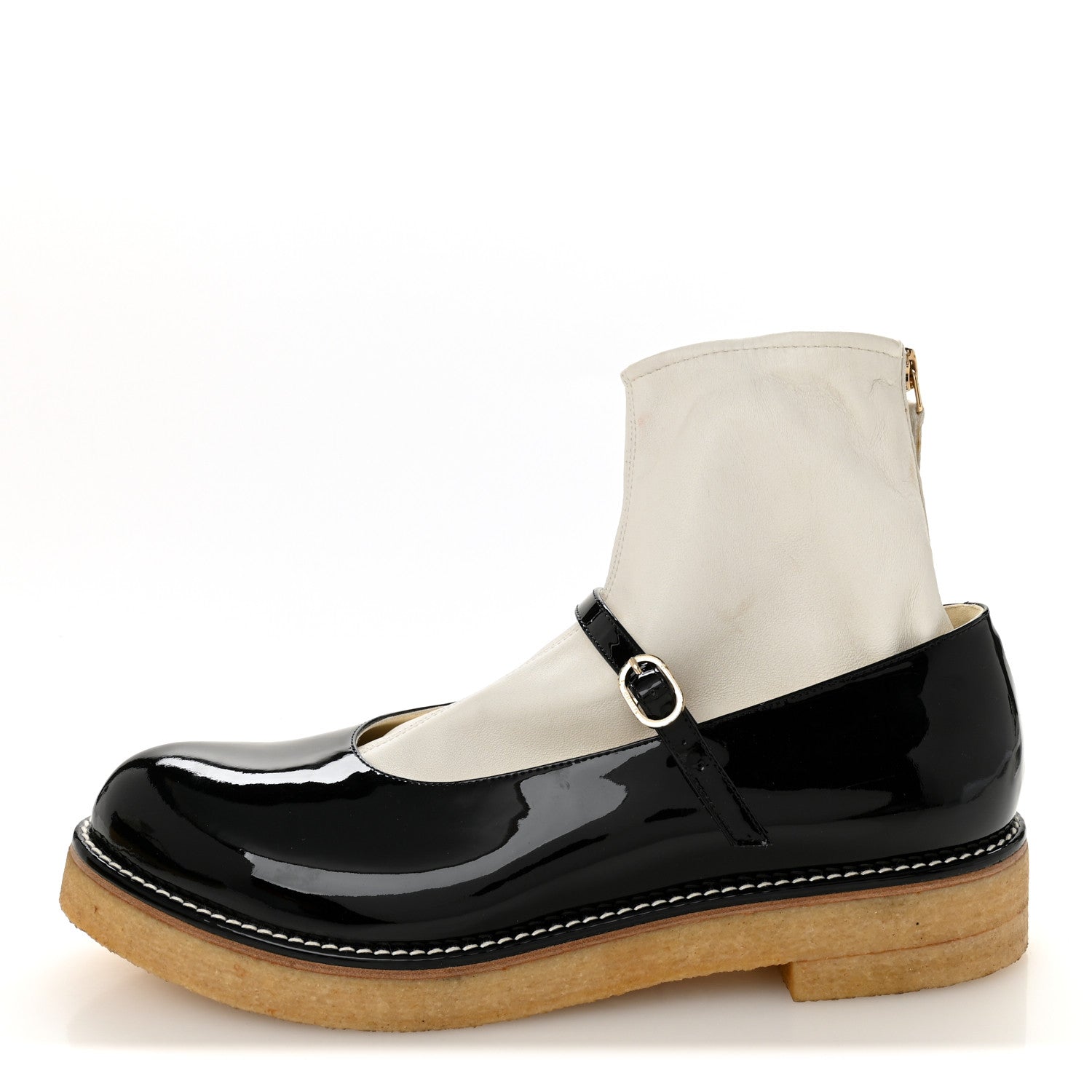 Chanel Patent Mary Jane Sock Boots 39 Black White 1 of 10