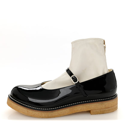 Chanel Patent Mary Jane Sock Boots 39 Black White 1 of 10