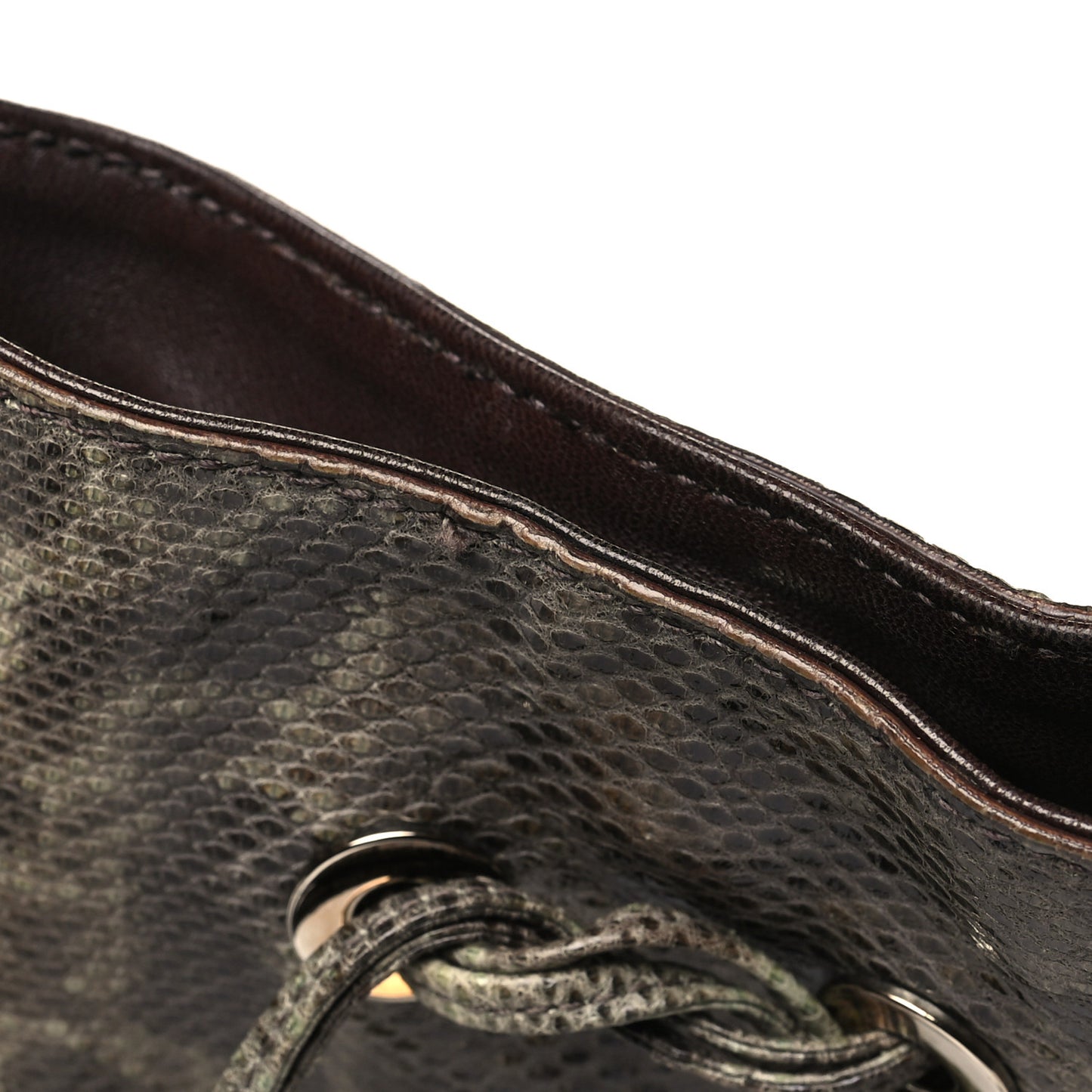 Lizard Drawstring Hobo Brown