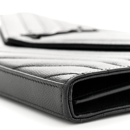 Saint Laurent Grain De Poudre Matelasse Chevron Monogram Monochrome Chain Wallet Black 10 of 13
