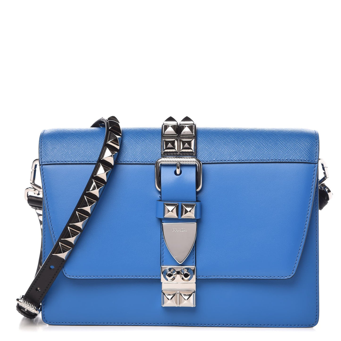 Saffiano City Calfskin Studded Large Elektra Shoulder Bag Blue