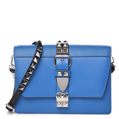 Prada Saffiano City Calfskin Studded Large Elektra Shoulder Bag Blue 1 of 9