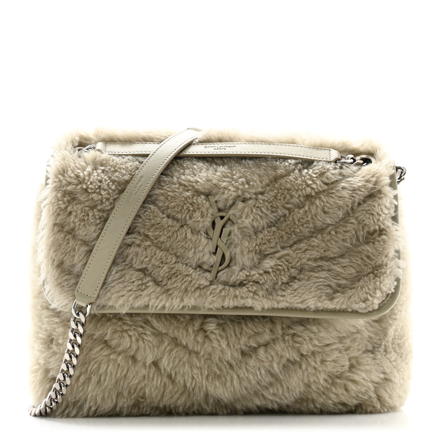 Calfskin Shearling Monogram Medium Niki Chain Satchel Grey