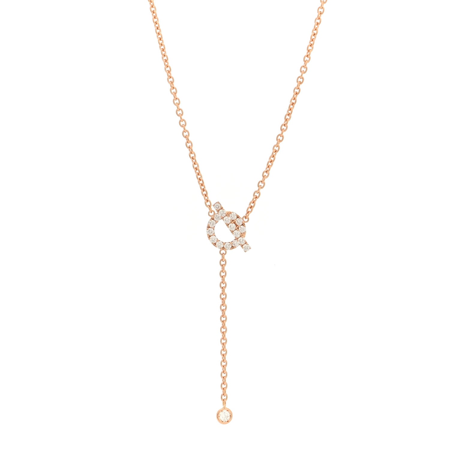 Hermes 18K Rose Gold Diamond Finesse Lariat Necklace 1 of 5