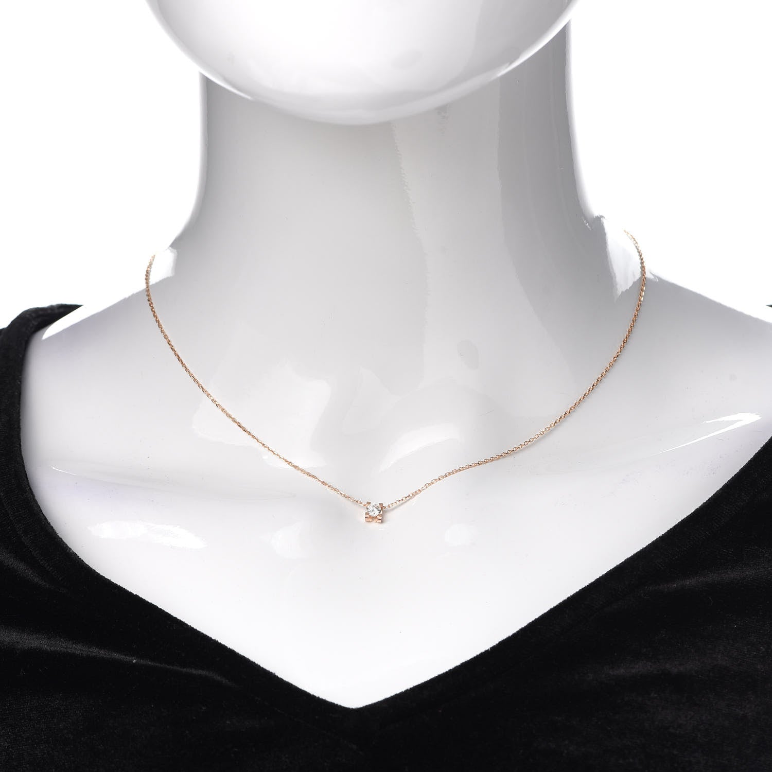 Cartier 18K Pink Gold Diamond .18ct C De Pendant Necklace 2 of 7