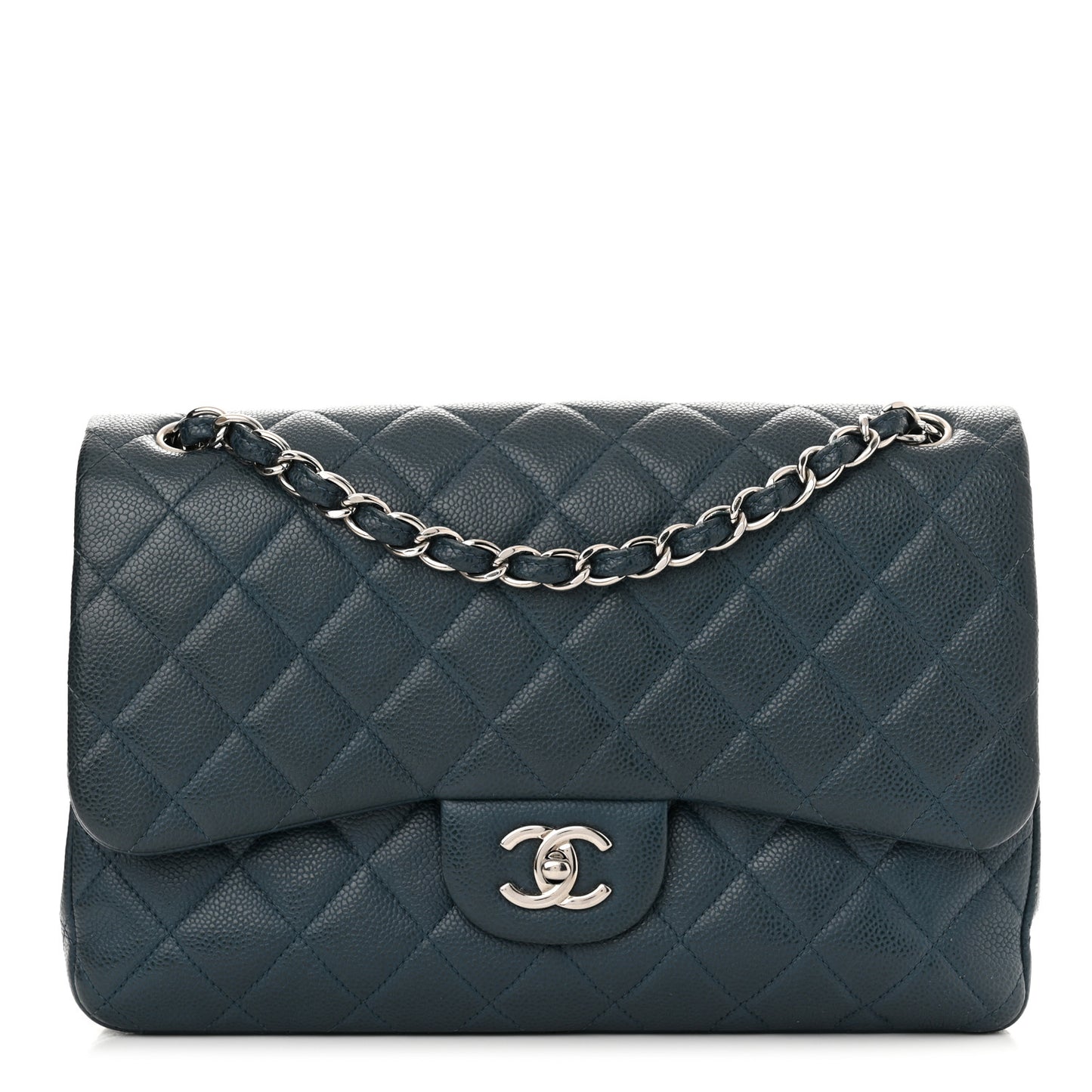 Caviar Quilted Jumbo Double Flap Navy