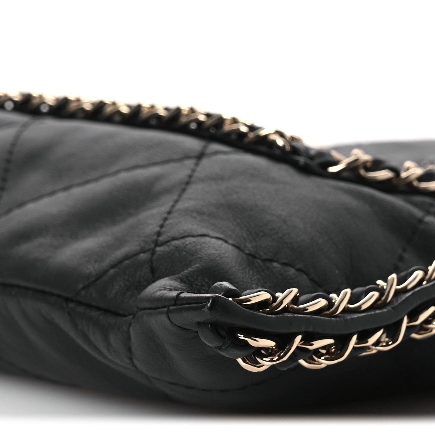 Calfskin Quilted Chain Flat Tote Black