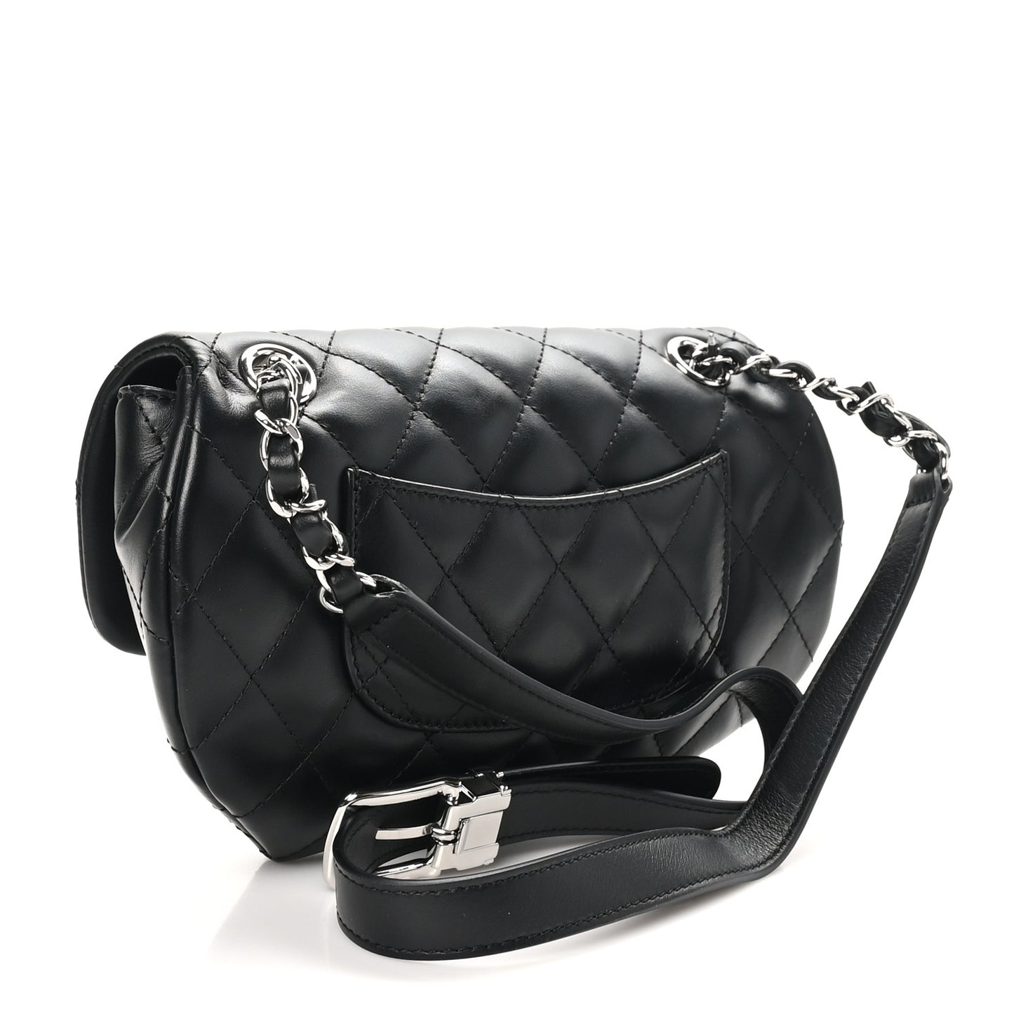 Calfskin Quilted CC Uniform Flap Belt Bag Black