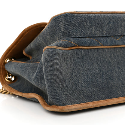 Saint Laurent Denim Suede Monogram Medium Niki Chain Satchel Blue Cinnamon 9 of 13