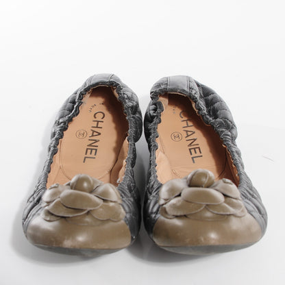 Chanel Lambskin Elastic Camellia Ballerina Flats 38 Grey Taupe 2 of 7